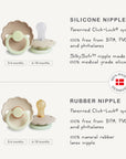FRIGG Daisy Night Silicone Pacifier 2-Pack, shown with details.