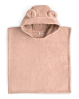 Mushie Bear Poncho Towel in light pink with bear ears, shown flat on a white background.