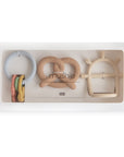 Mushie Teething Gift Set—pastel silicone teethers in a gift box for little ones.