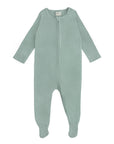 Mushie Zipper Pajama in light green with long sleeves—ideal cozy sleepwear for babies.