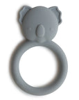 The mushie Koala Teether is a gray, non-toxic silicone teether shaped like a koala head with round ears and a large circular handle—an adorable and safe choice for your baby.