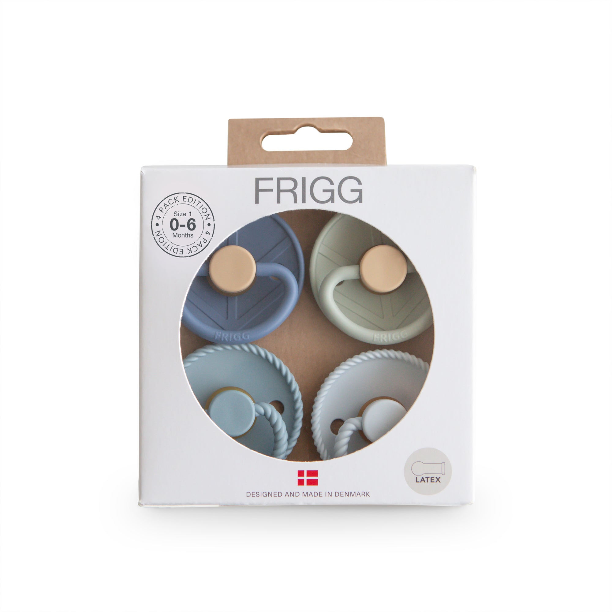 Packaged Skyline Serenity FRIGG baby teether set on a white background