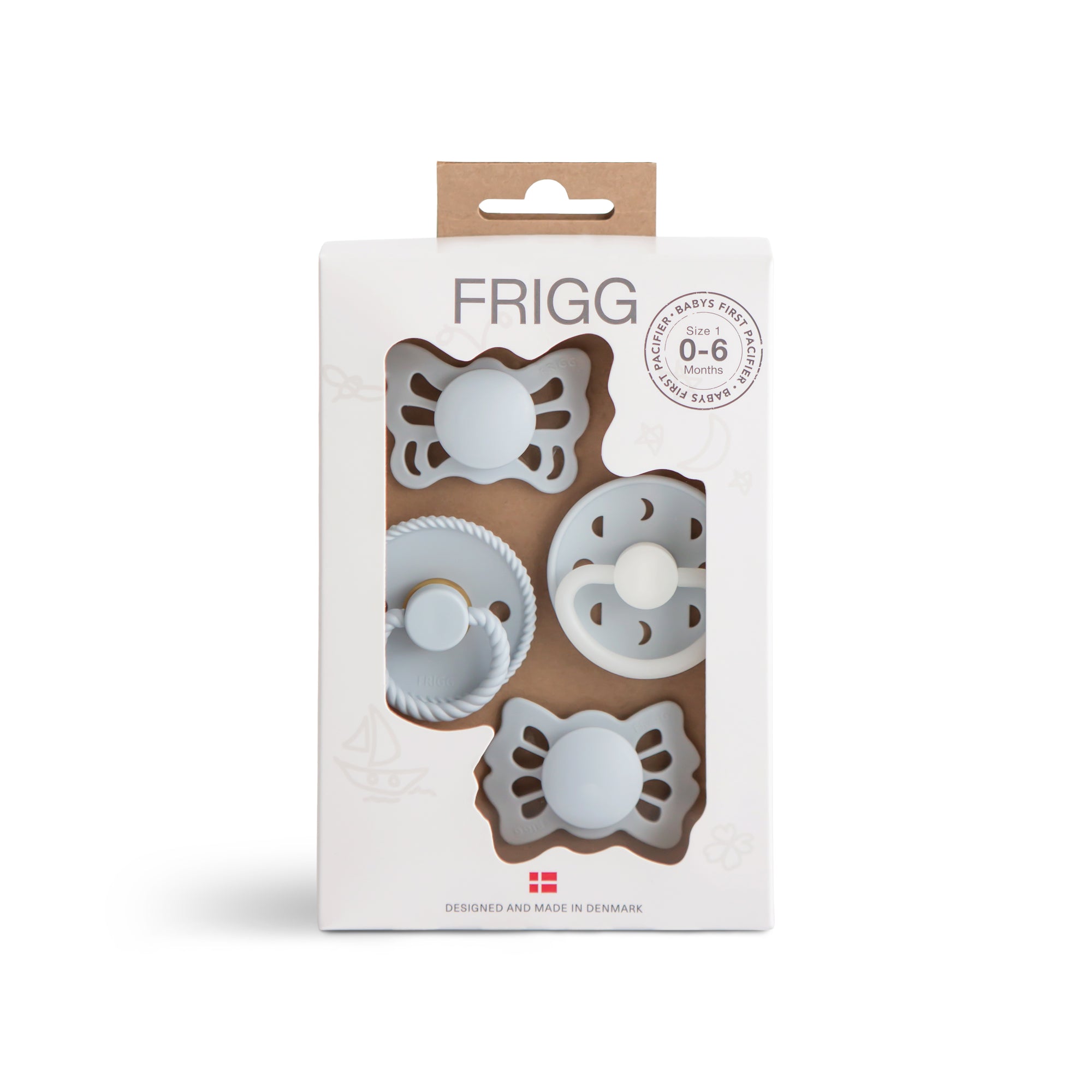 FRIGG Baby&#39;s First Pacifier Moonlight Sailing (Powder Blue) 4-Pack