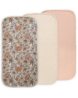 Three Mushie Changing Pad Liners, Retro Flowers Combo, made with soft organic cotton.