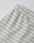 Close-up of Rylee + Cru Drawstring Pant Cloud Stripe with gray and white elastic waistband.