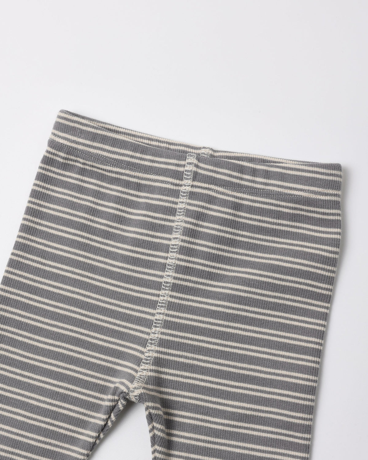 Rylee + Cru Ribbed Tee + Legging Set in Slate Microstripe, laid flat on white background.
