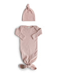 Ribbed Knotted Baby Gown + Beanie Set