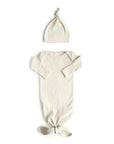 Ribbed Knotted Baby Gown + Beanie Set