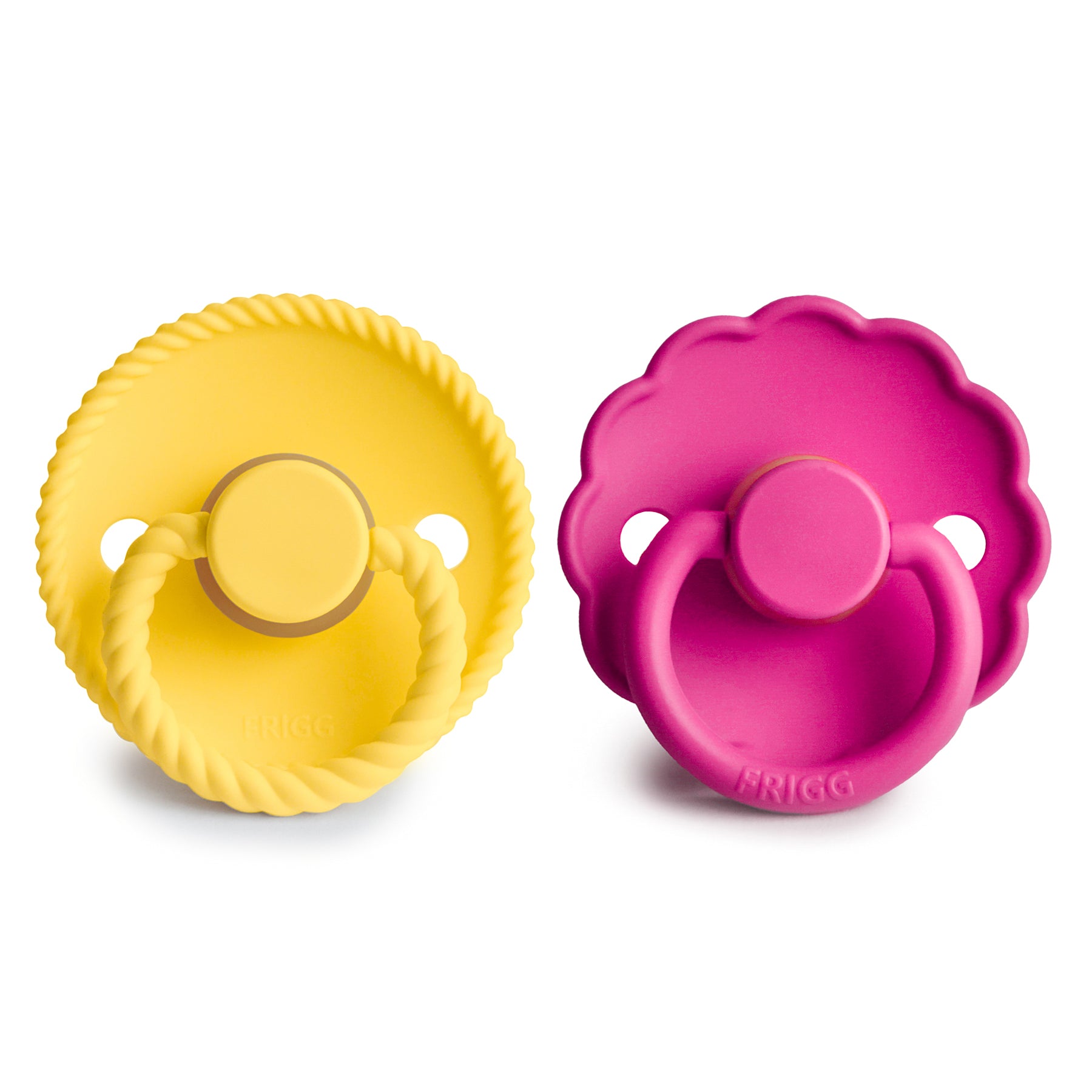 FRIGG Rope/Daisy Natural Rubber Pacifier (Sunflower/Fuchsia) 2-Pack (6-18 Months)