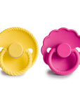 FRIGG Rope/Daisy Silicone Pacifier (Sunflower/Fuchsia) 2-Pack (6-18 Months)