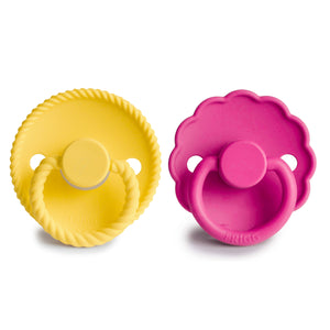 FRIGG Rope/Daisy Silicone Baby Pacifier (Sunflower/Fuchsia) | 2-Pack | 6-18 Months