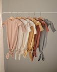 Ribbed Knotted Baby Gown + Beanie Set