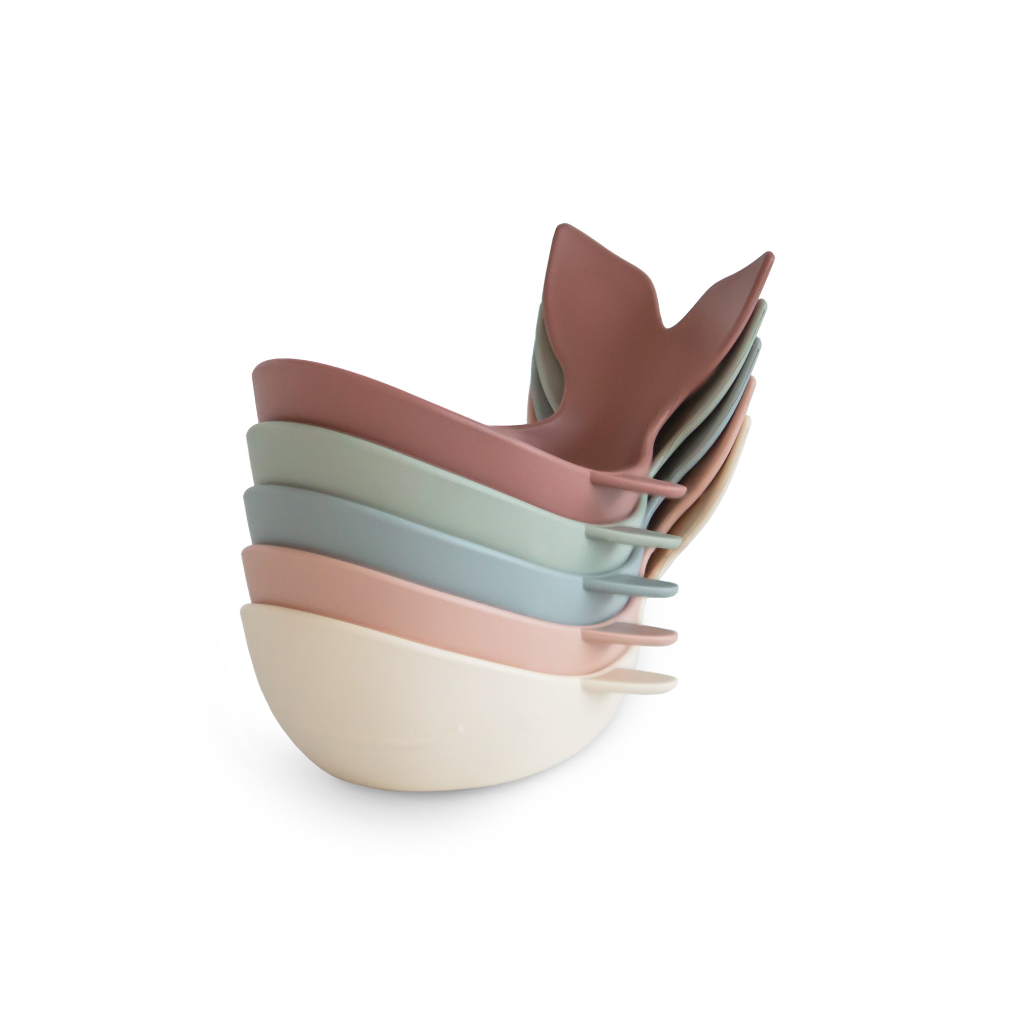Mushie Whale Bath Stackers in Original color, bowl-shaped toys on a white background.