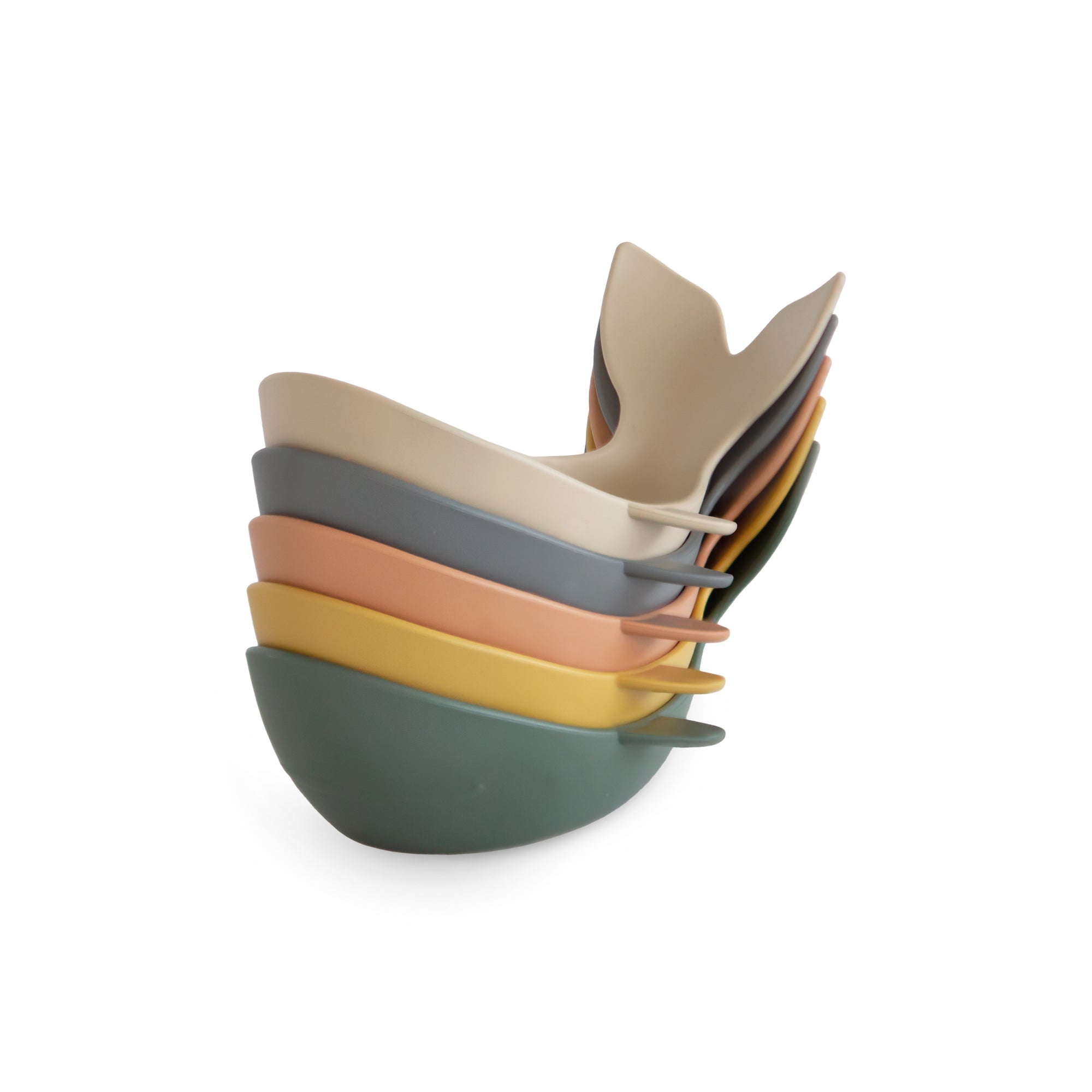 Mushie Whale Bath Stackers in Retro colors displayed on a white background.