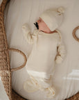 Ribbed Knotted Baby Gown + Beanie Set