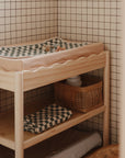 Mushie Changing Pad Liners for changing tables, organic cotton, fits shelves and checkered pads.