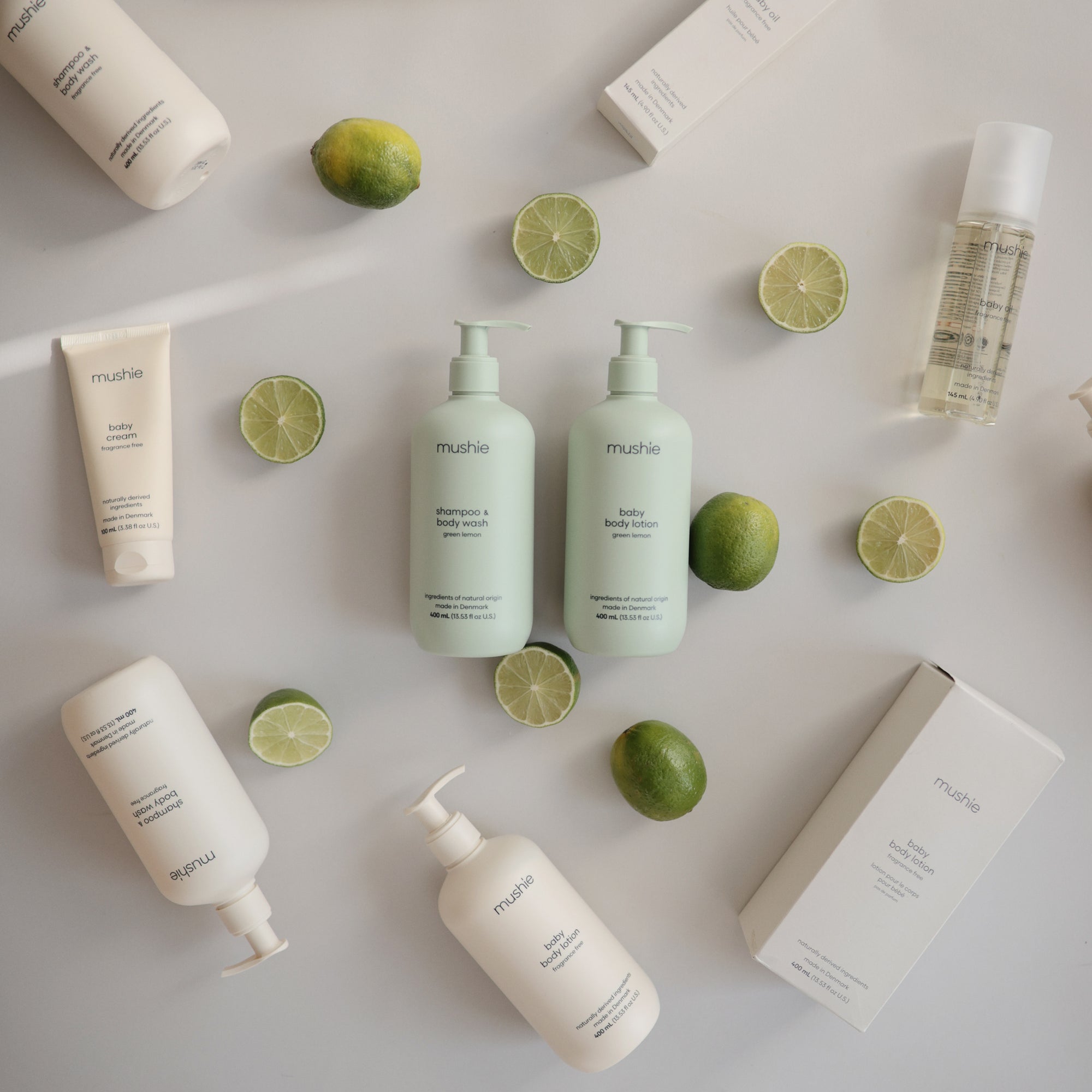 Lifestyle image of Mushie Baby Skincare collection